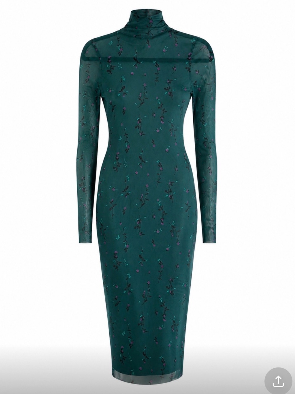 AFRM Green Floral Long Sleeve Sheer Midi Dress Size XS